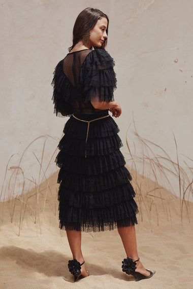 Aoki Ruffle Dress Plain Noir - Dress