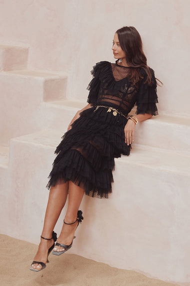 Aoki Ruffle Dress Plain Noir - Dress