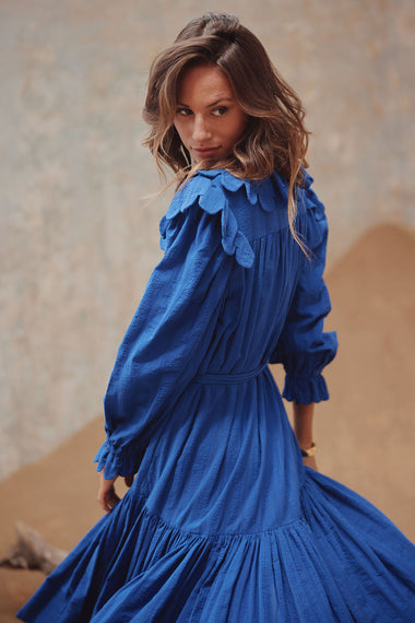 Gillian Scallop Midi Dress Sapphire Blue - Dress