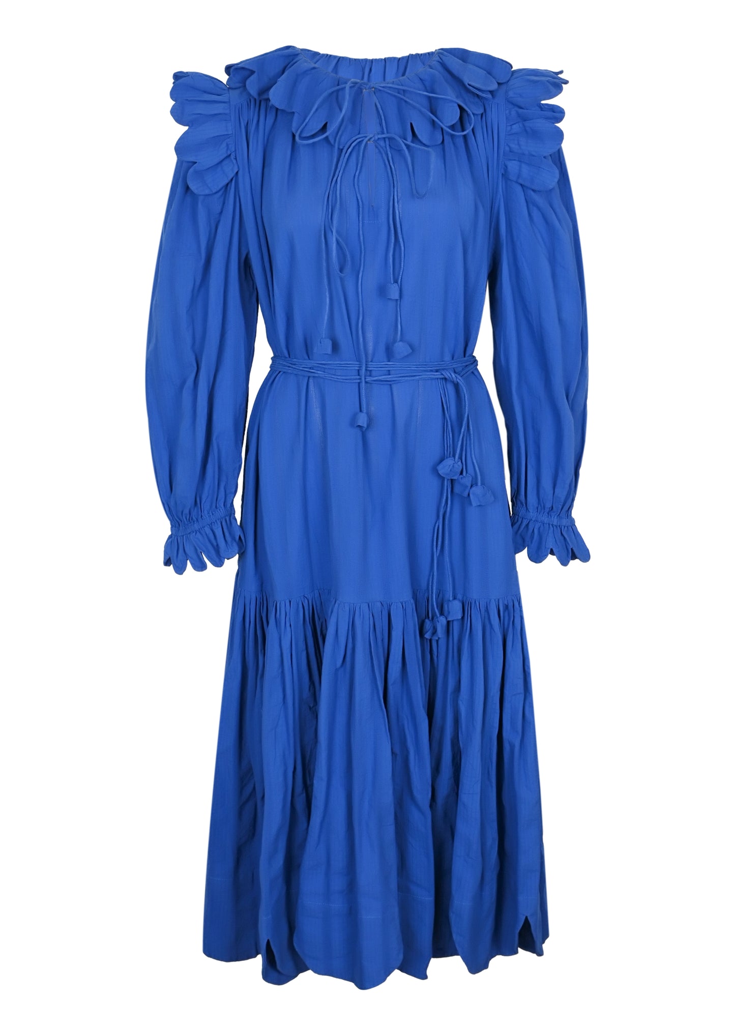 Load image into Gallery viewer, Gillian Scallop Midi Dress Sapphire Blue - Dress
