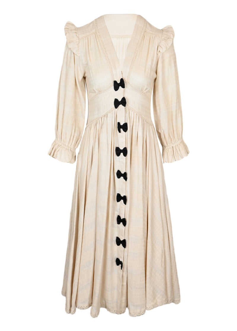 Jacobella Bow Midi Plain Dress Natural