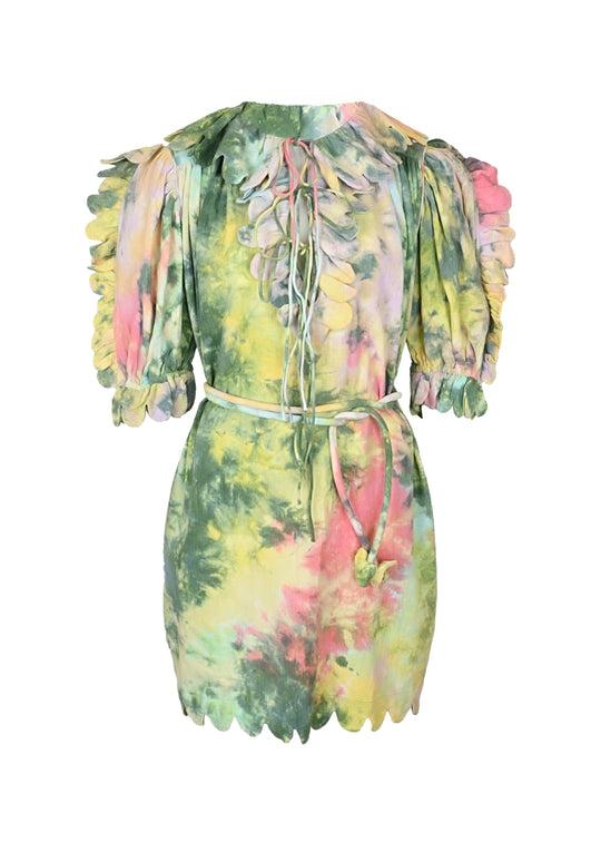 Maja Scallop Candy Tie Dye Mini Dress Evergreen - Dress