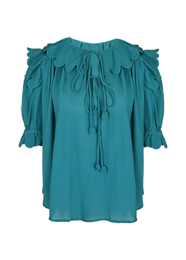 Nico Scallop Top Plain Waffle Blue Paon - Top