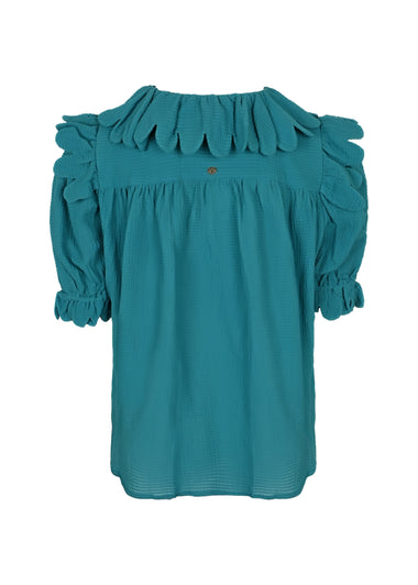 Nico Scallop Top Plain Waffle Blue Paon - Top