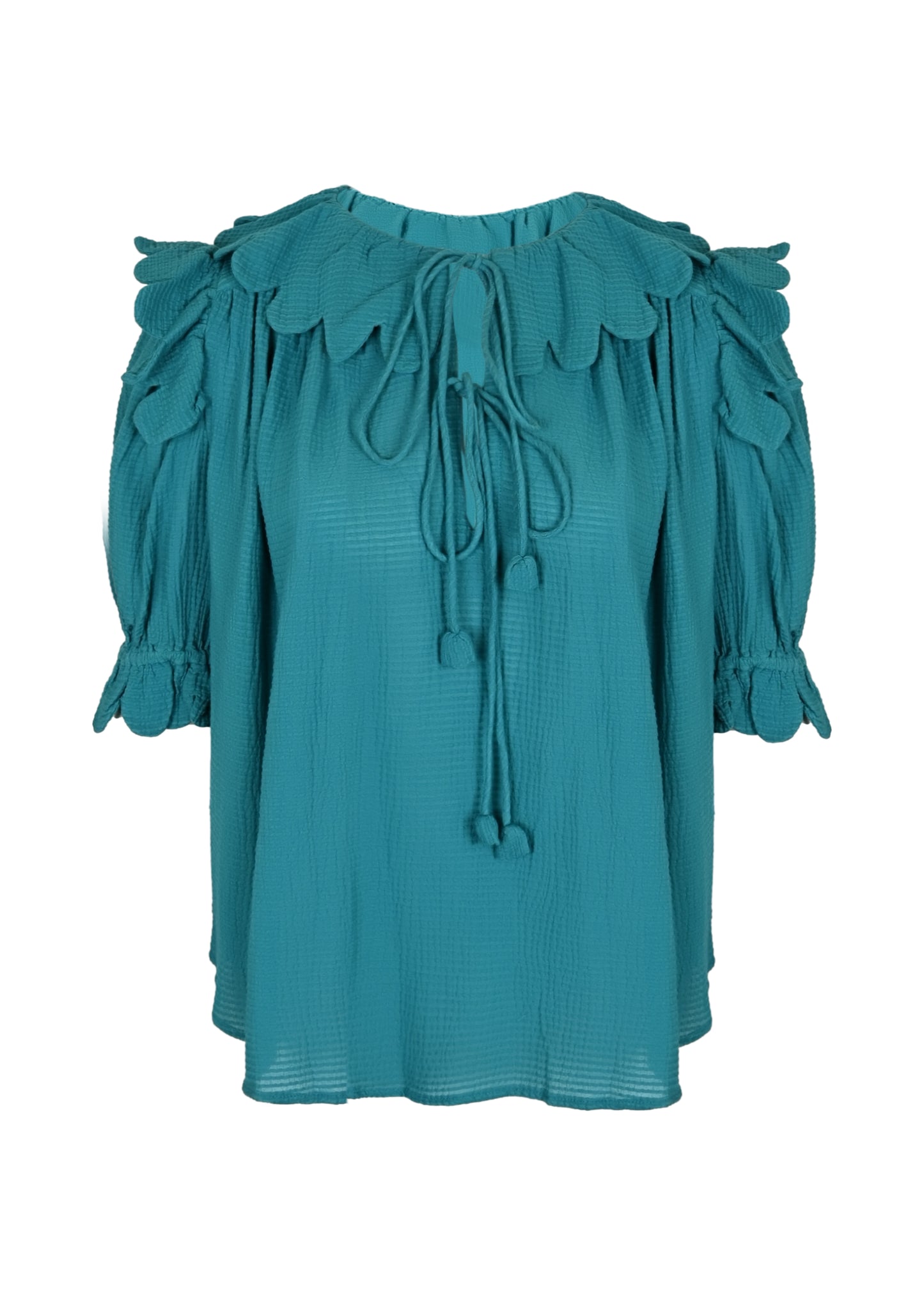 Load image into Gallery viewer, Nico Scallop Top Plain Waffle Blue Paon - Top
