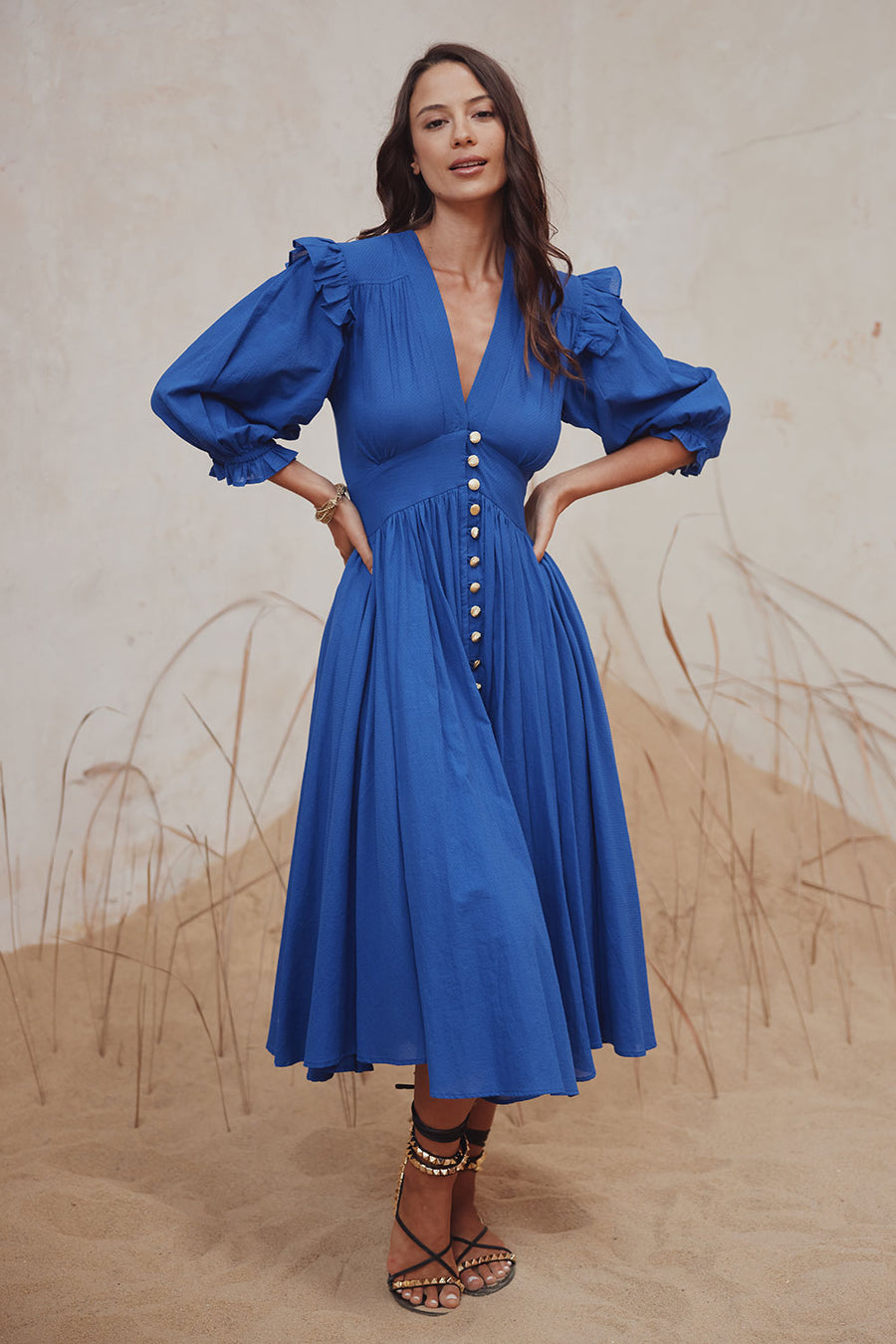Load image into Gallery viewer, Zanthe Midi Dress Blue Sapphire - Dress
