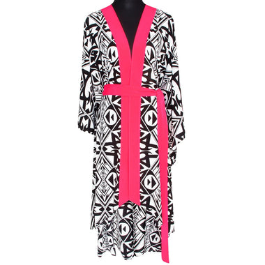 Tulum Tribal Kimono Hamsa Neon Coral Long - Kimono