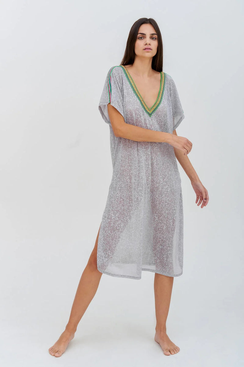 Grey Summer Dress - V Back Loose Fit Beach Dress