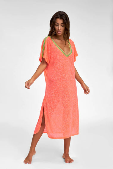 Woman in a vivacious V Back Dress Watermelon