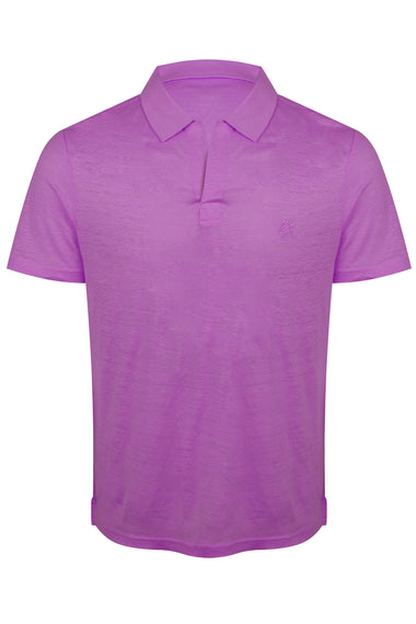 Men Linen Jersey Polo Shirt Solid Purple