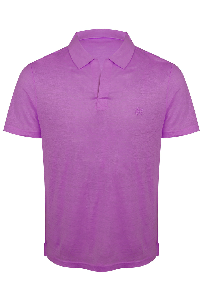 Men Linen Jersey Polo Shirt Solid Purple