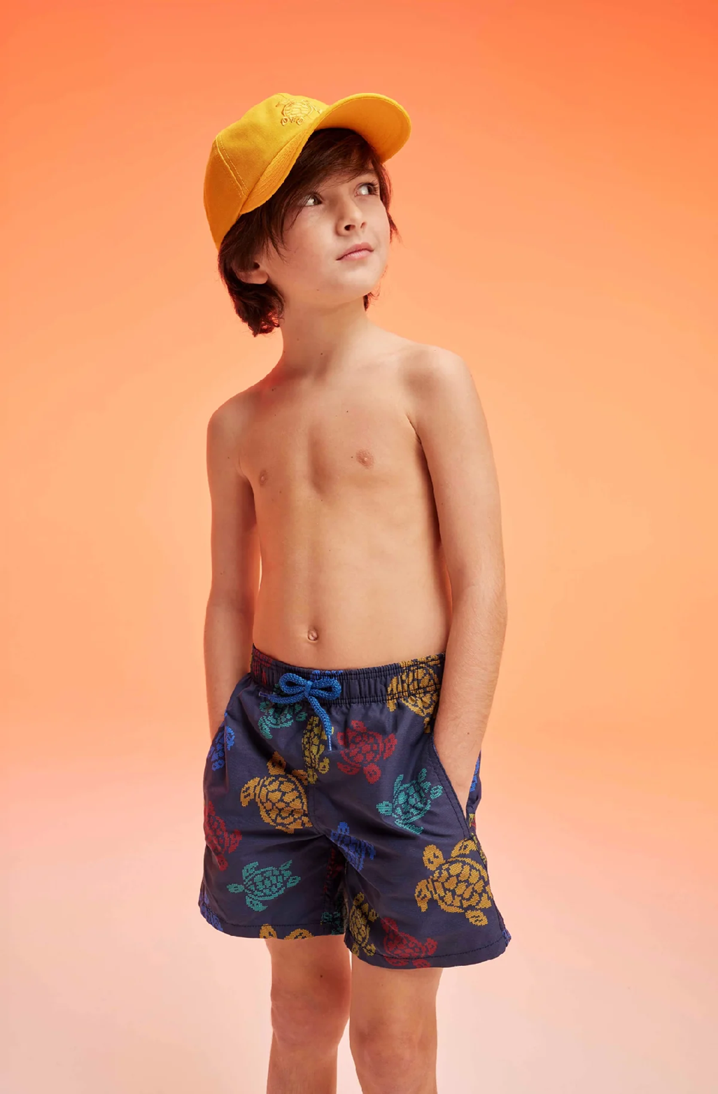Load image into Gallery viewer, Boys Swim Shorts Ronde Des Tortues Tricolor Navy Blue
