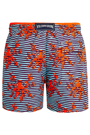 Men Bicolor Swim Shorts Octopus in Stripes