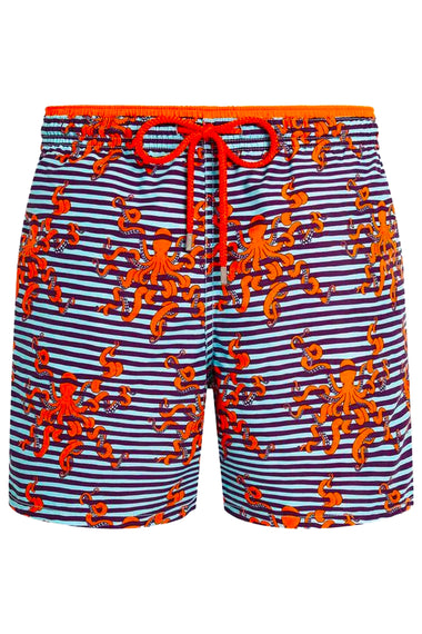Men Bicolor Swim Shorts Octopus in Stripes
