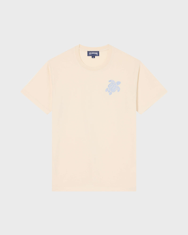 Men Organic Cotton T-shirt Big Turtle Embroidery Off White