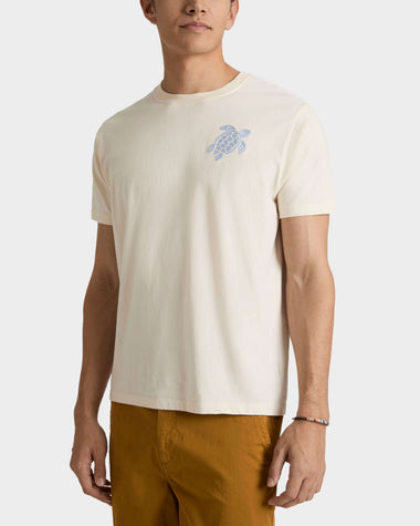 Men Organic Cotton T-shirt Big Turtle Embroidery Off White