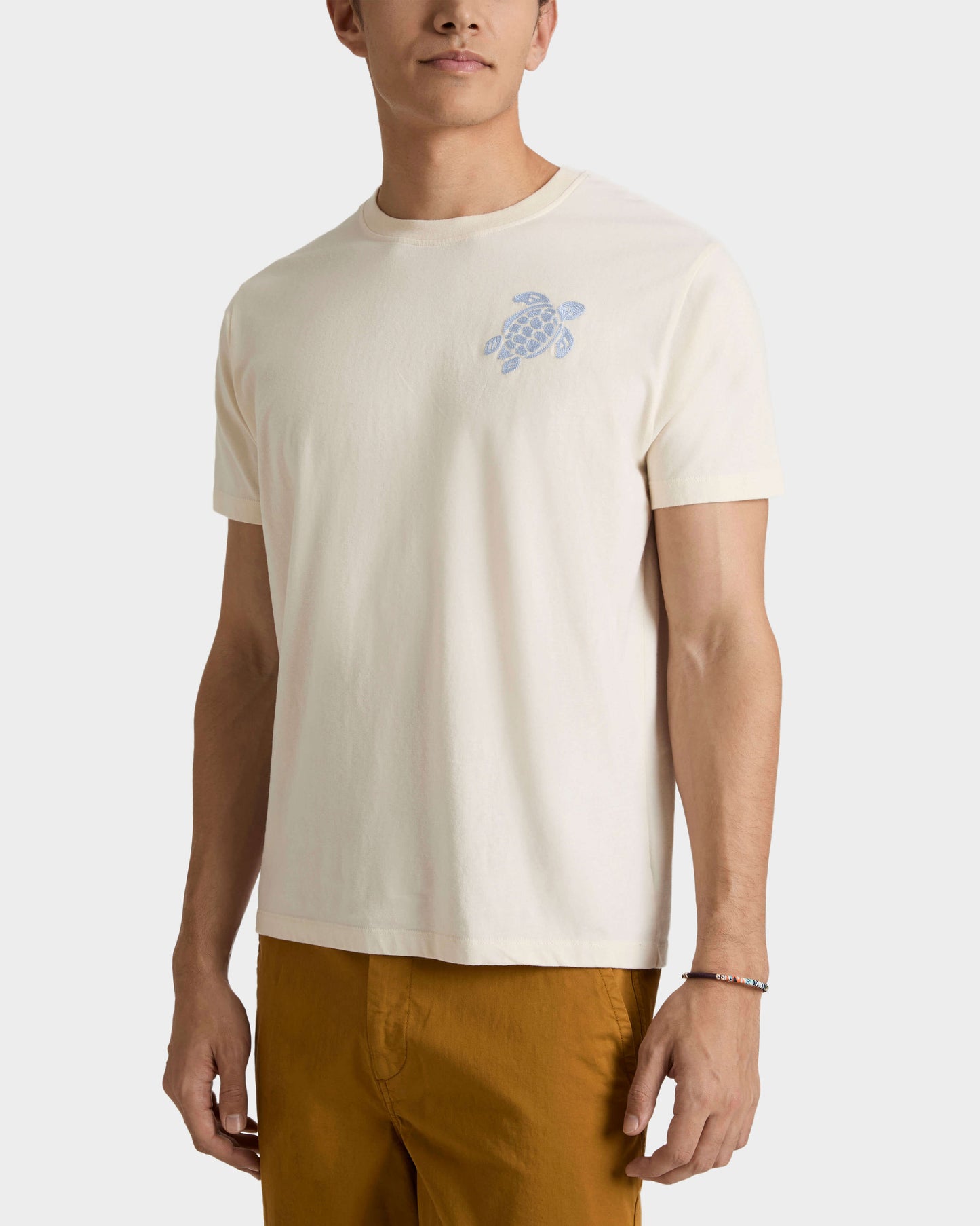 Load image into Gallery viewer, Men Organic Cotton T-shirt Big Turtle Embroidery Off White
