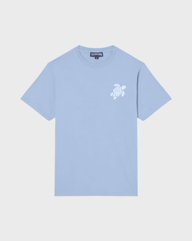 Men Organic Cotton T-shirt Big Turtle Embroidery Cloudy