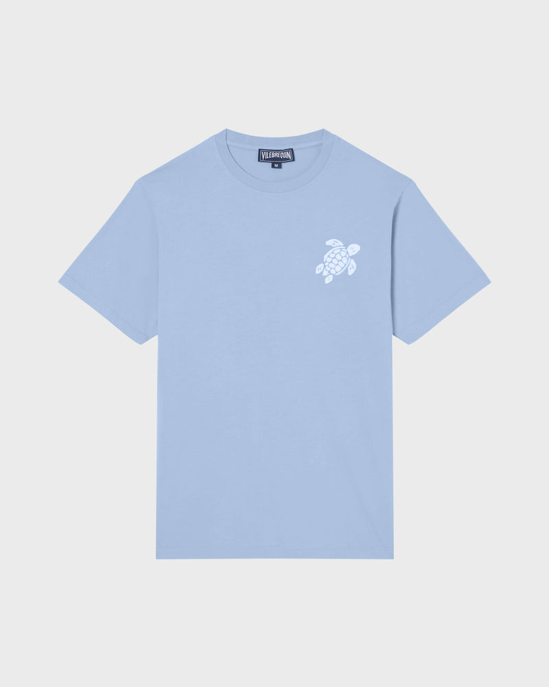 Men Organic Cotton T-shirt Big Turtle Embroidery Cloudy