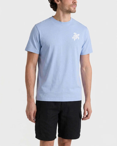 Men Organic Cotton T-shirt Big Turtle Embroidery Cloudy