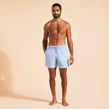 Men Swim Shorts Solid Flax Flower/Blue