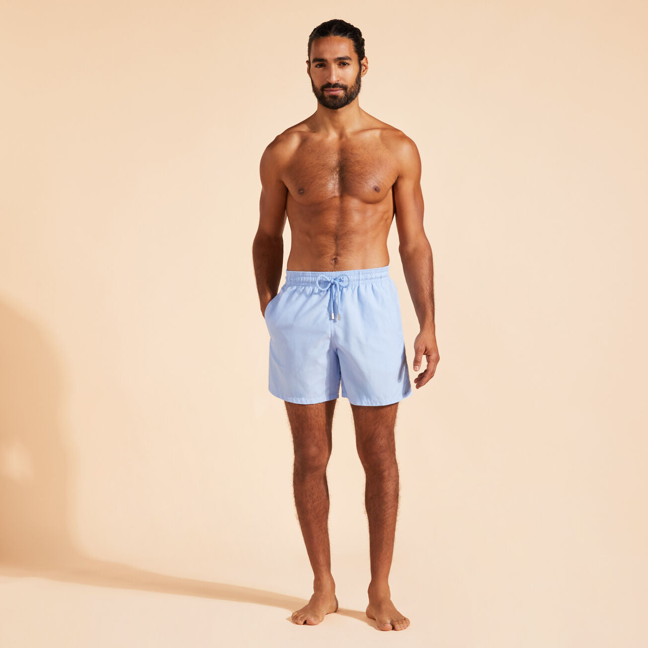 Load image into Gallery viewer, Men Swim Shorts Solid Flax Flower/Blue
