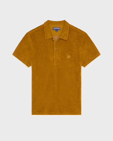 Men Terry Polo Shirt Solid Mud
