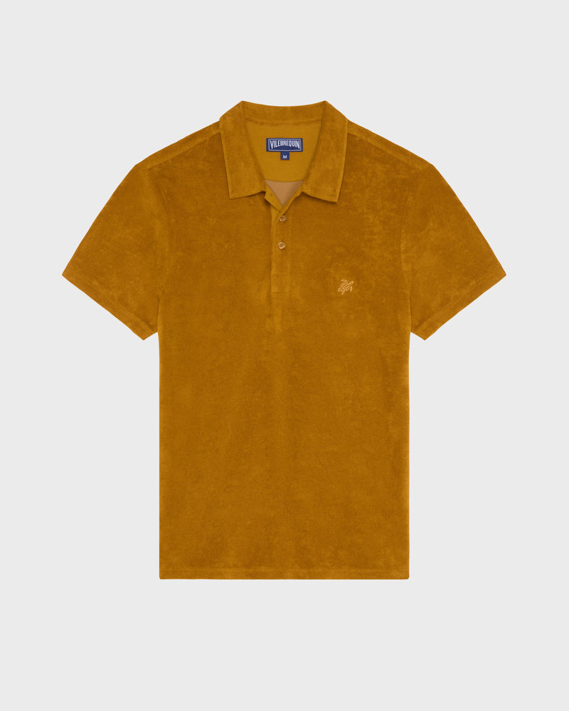 Men Terry Polo Shirt Solid Mud