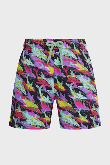Boys Stretch Swim Shorts Whales Offset Navy