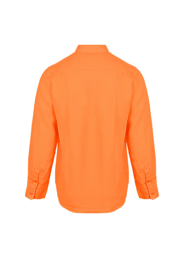 Caroubis Solid Apricot Long Sleeve Linen Shirt - Long Sleeve Shirt