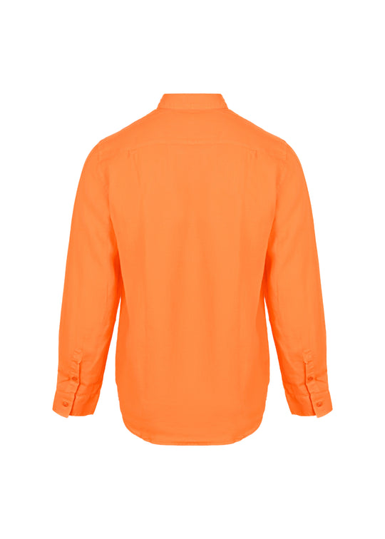 Caroubis Solid Apricot Long Sleeve Linen Shirt - Long Sleeve Shirt