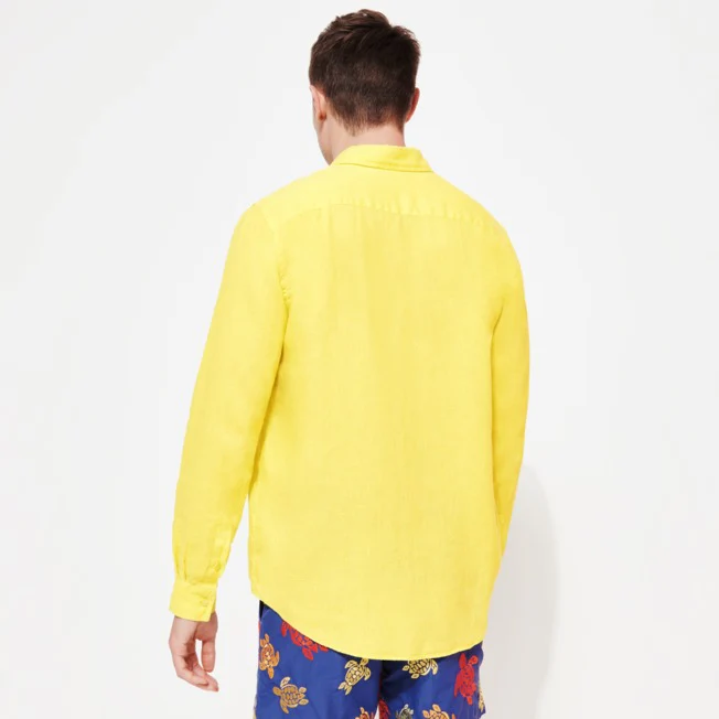 Load image into Gallery viewer, Caroubis Yellow Gingem Linen Shirt - Long Sleeve Shirt
