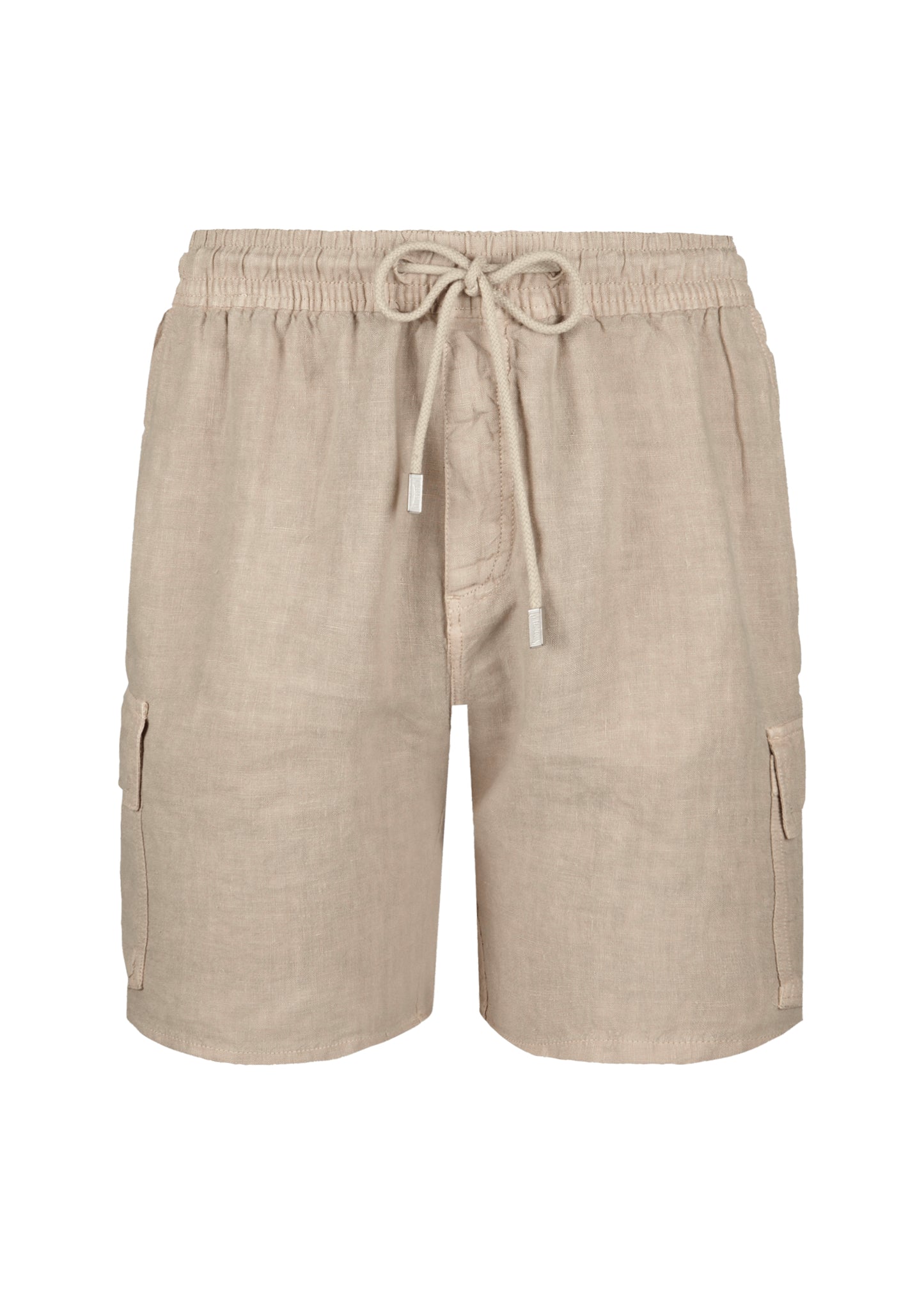 Men Linen Bermuda Short Cargo Pockets Safari Beige - Linen Shorts
