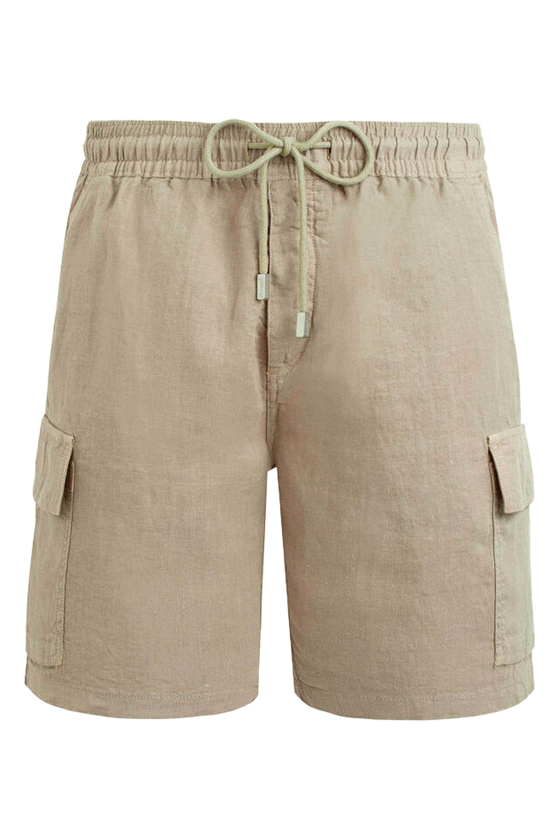 Men Linen Bermuda Short Cargo Pockets Safari