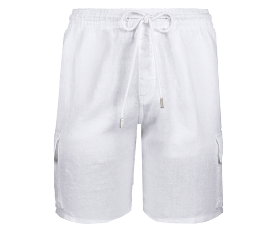 Men Linen Bermuda Short Cargo Pockets White