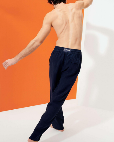 Men Linen Pant Solid Navy Blue - Trousers