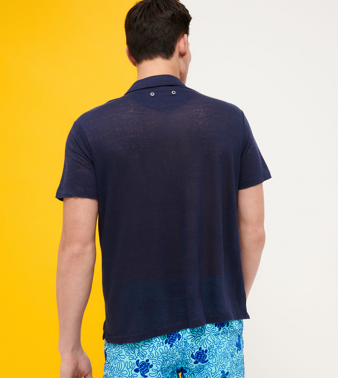 Load image into Gallery viewer, Men Linen Jersey Polo Shirt Solid Navy Blue - Polo Shirt
