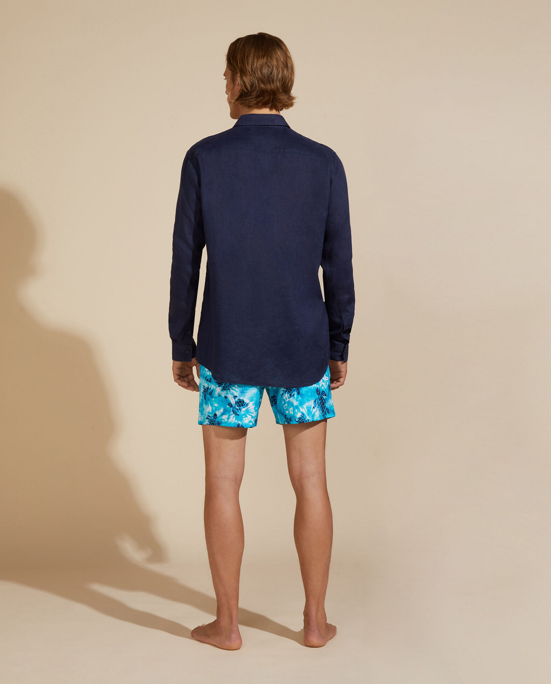 Load image into Gallery viewer, Caroubis Solid Navy Blue Long Sleeve Linen Shirt - Long Sleeve Shirt
