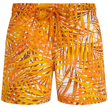 Men Stretch Swim Short Palm Leaves - Men’s Swim Shorts
