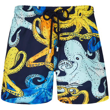 Men Swim Shorts Ultra-Light and Packable Poulpes Aquarelle Navy Blue - Men’s Swim Shorts