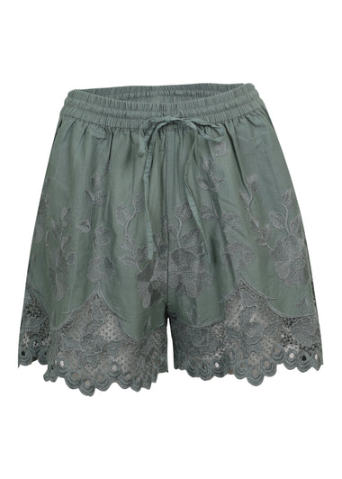 Floral Broderie Short Sea Green