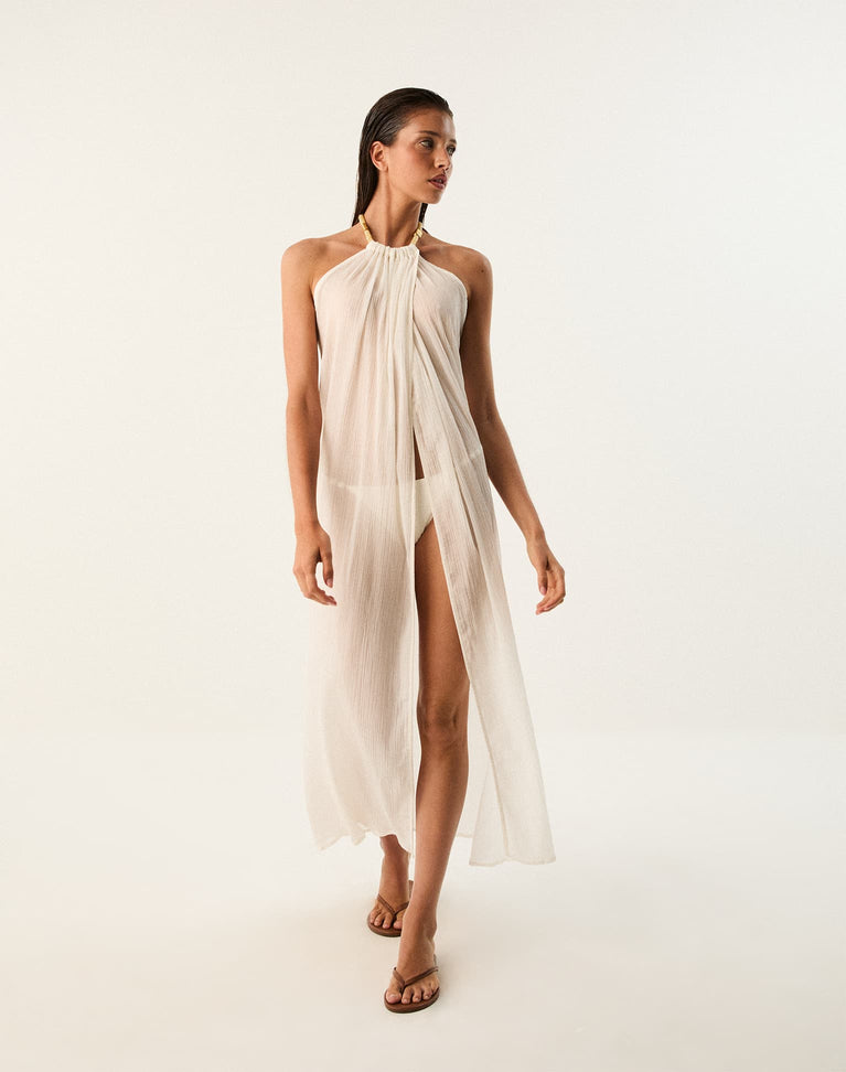 Load image into Gallery viewer, Cloe Long Cover Up Off White
