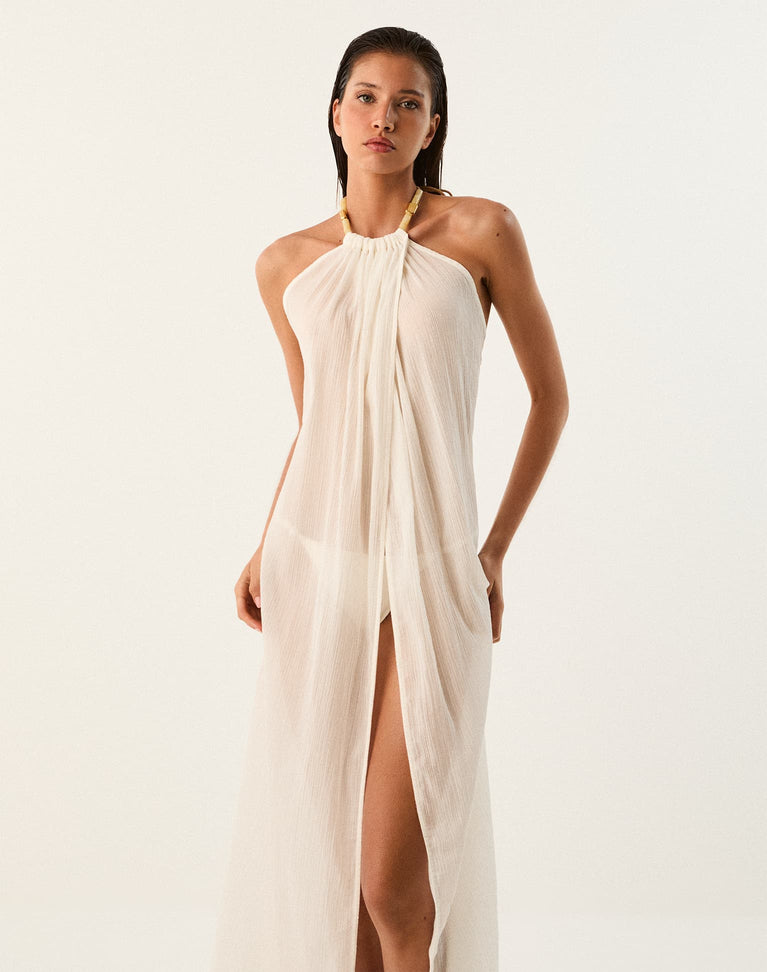 Load image into Gallery viewer, Cloe Long Cover Up Off White
