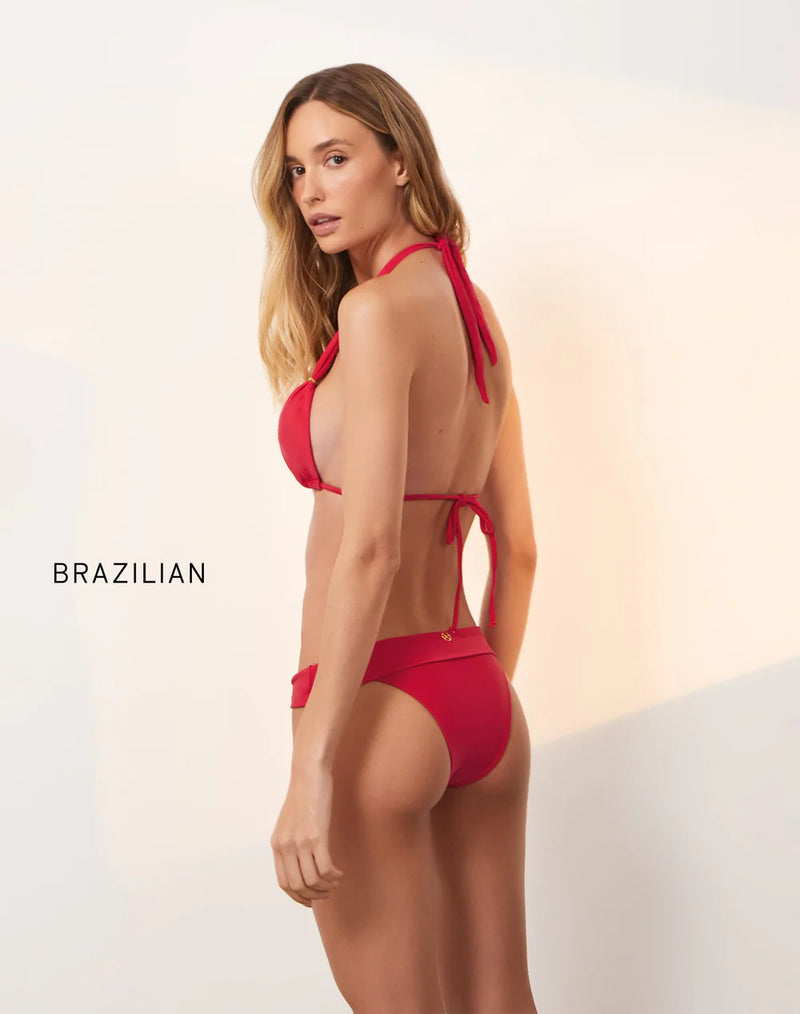 Solid Red Bia Tube Bikini Bottom Brazil