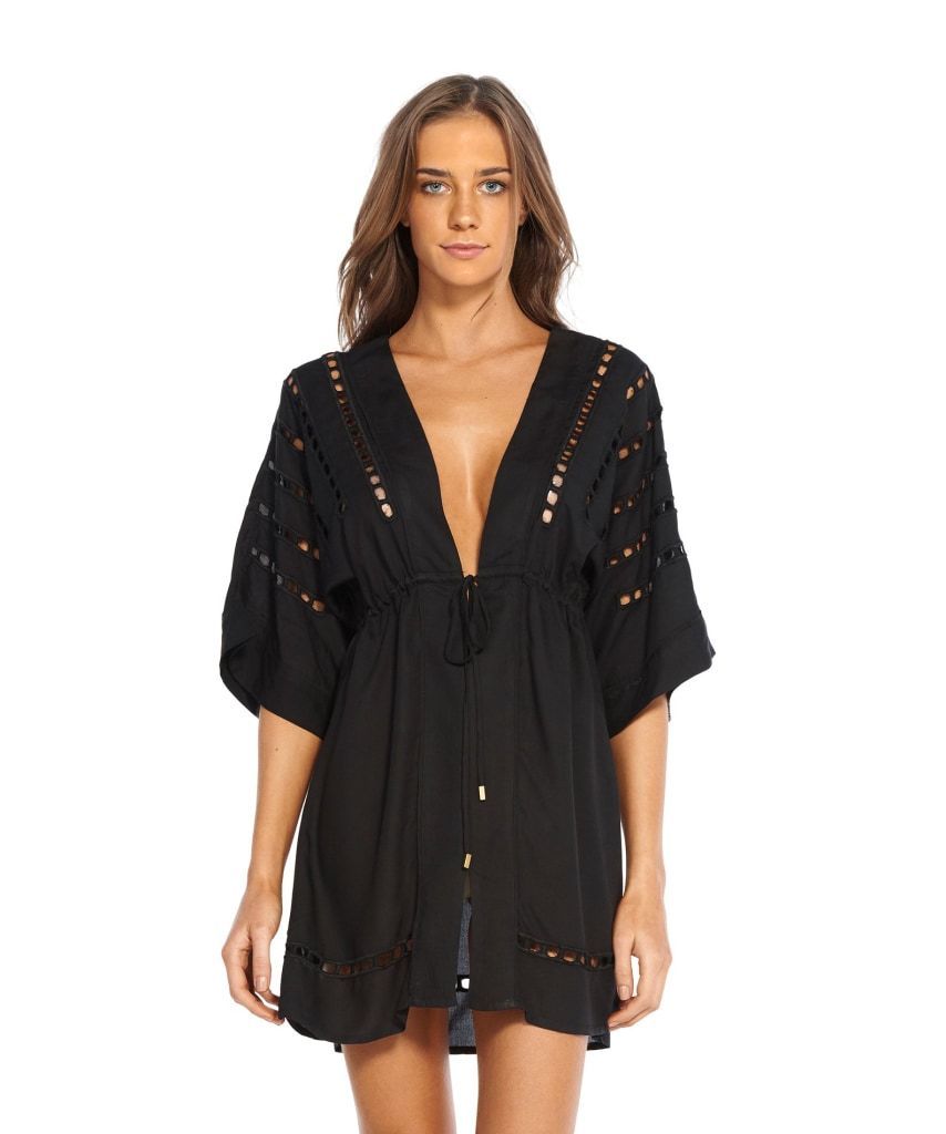 Load image into Gallery viewer, Solid San Diego Short Caftan Black - Dress
