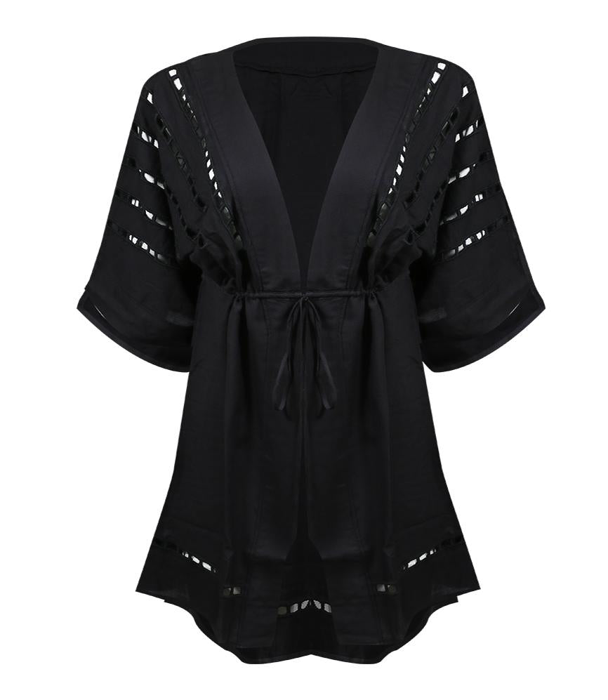 Load image into Gallery viewer, Solid San Diego Short Caftan Black - Dress

