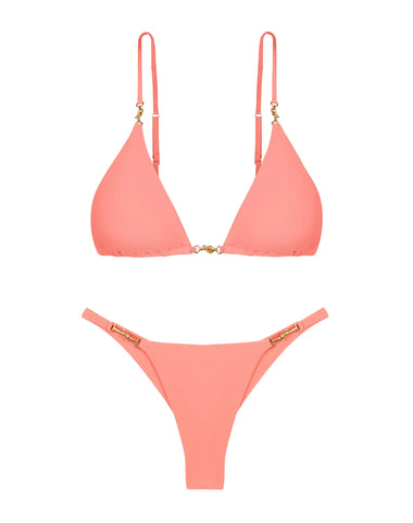 Solid Cora Detail Cheeky Bottom Peach - Bikini Bottom