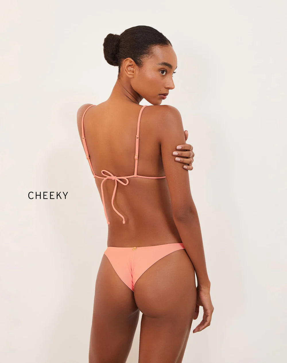 Load image into Gallery viewer, Solid Cora Detail Cheeky Bottom Peach - Bikini Bottom
