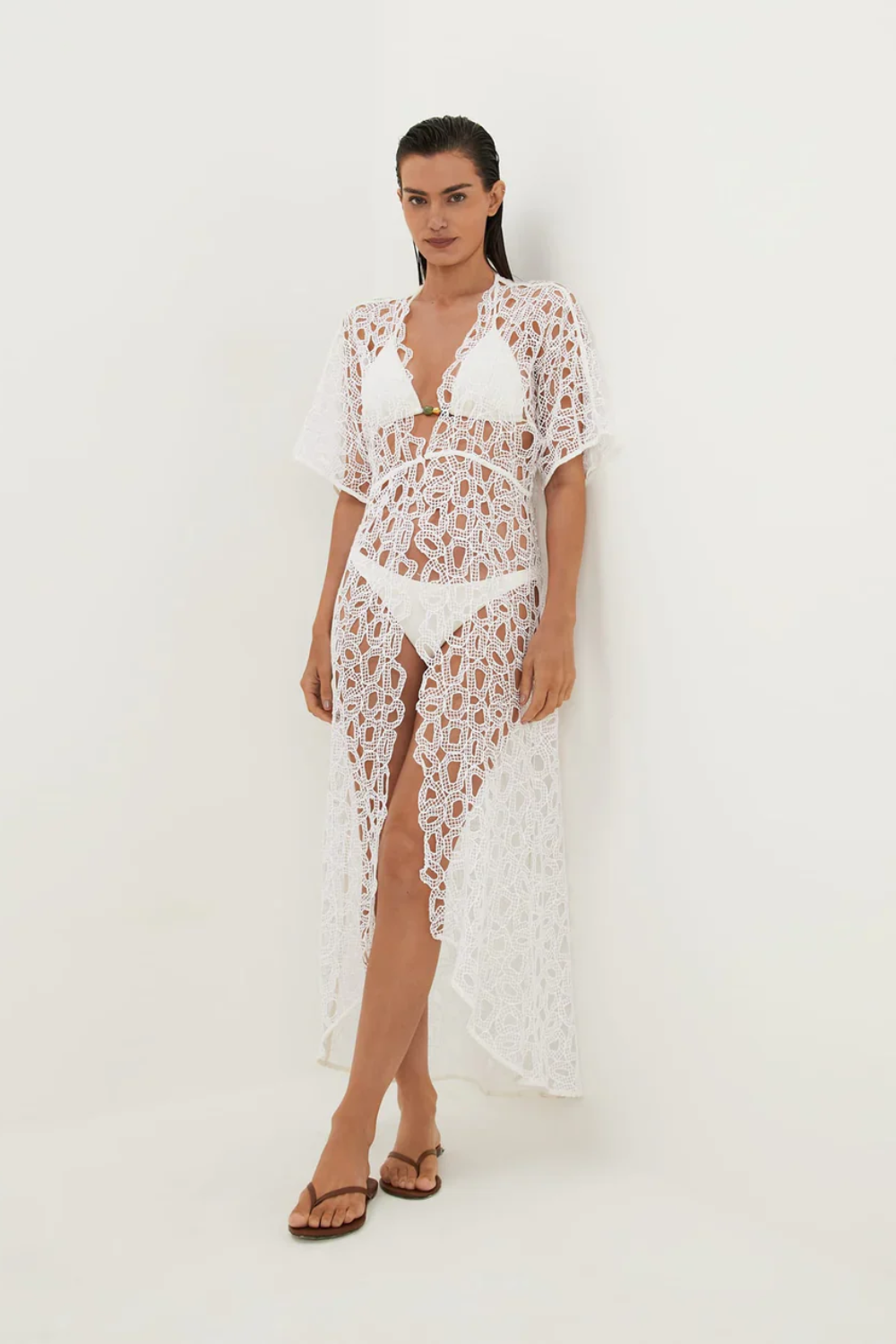 Load image into Gallery viewer, Eyelet Arie Long Cover Up Off White
