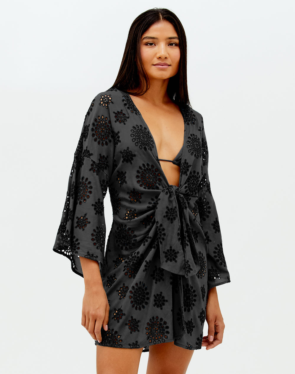 Load image into Gallery viewer, Eyelet Perola Short Cover Up Black - Cover Up

